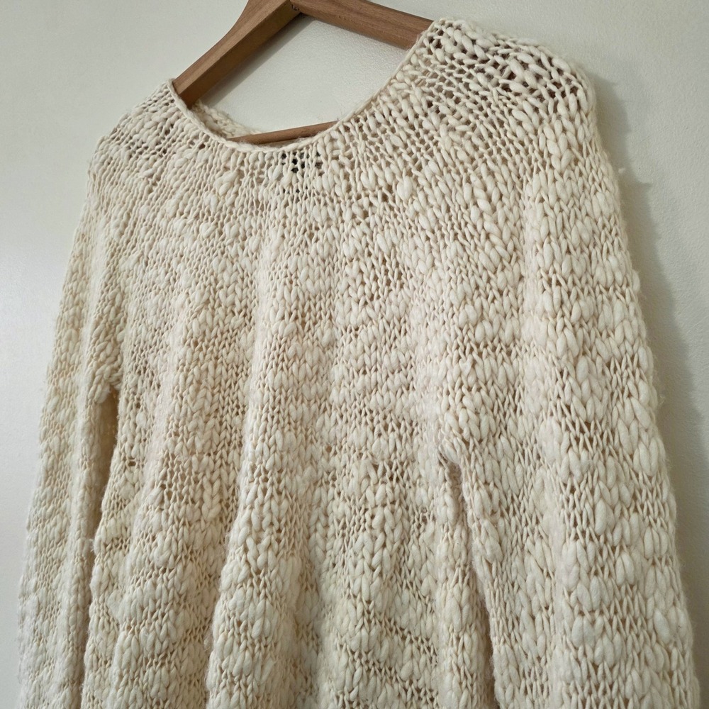 Calvin Klein Jeans Chunky Wool Blend Sweater Tunic Sz XL Boho Flare Sleeve Open - Picture 4 of 10
